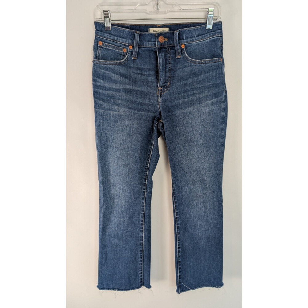Madewell Cali Demi Boot Jeans Size 26P Medium Wash Stretch Raw Hem